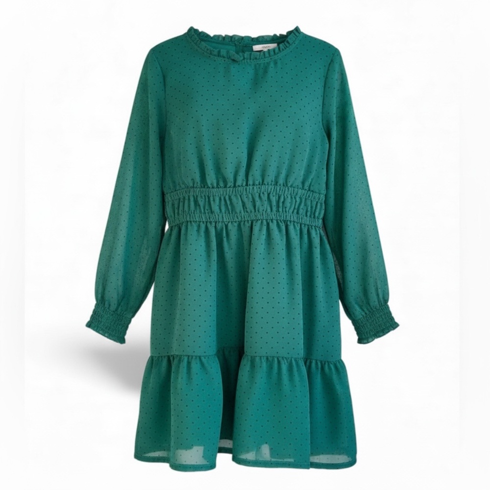 Carter’s Teal Polka Dot Girls Dress Long Sleeve Size 6/6X